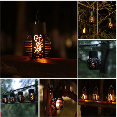 LED Solar Flame Decorative Light Waterproof Flickering Flame Effect Ball Solar Lamps Hanging Lantern Garden Yard Decor Lights